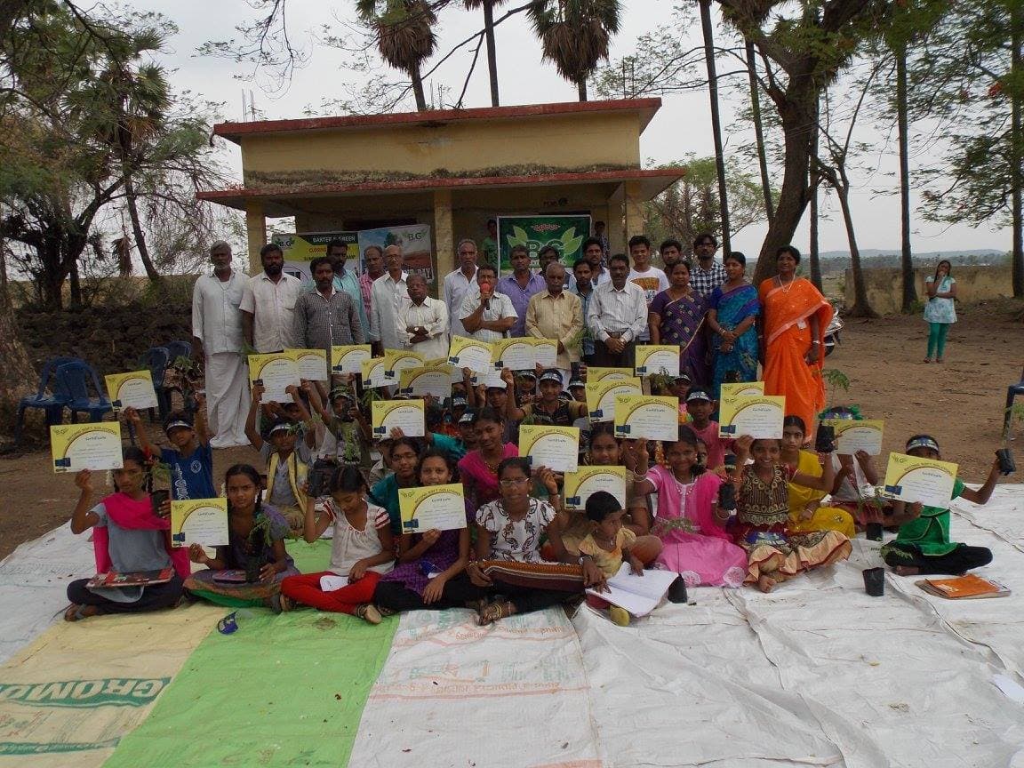 Sapling distribution to summer-camp graduates · Tree Utsav · Krishna District