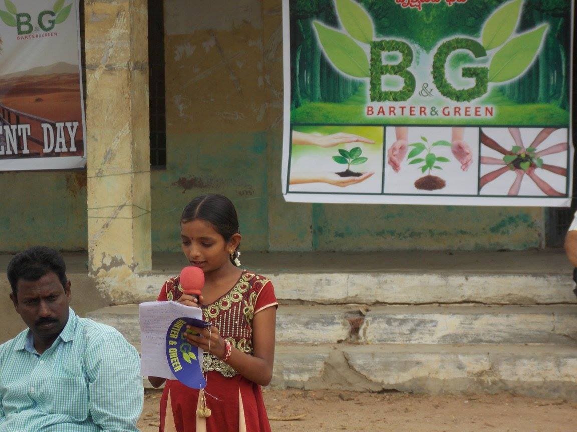 Young leader speaks her mother tongue · the Mathru Bhasha pillar in action