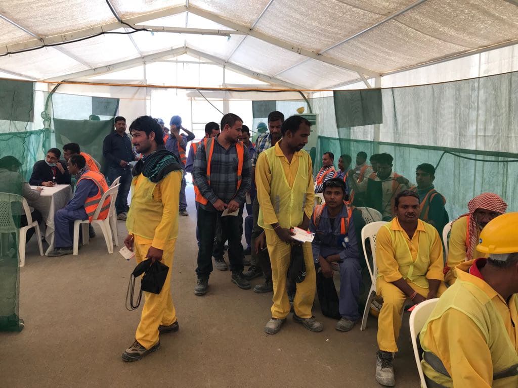 Registration desk · L&T workers welcomed for free health screening · Abu Dhabi · 2018